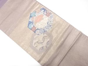 引箔　亀甲に牡丹・菊・松模様織り出し　名古屋帯